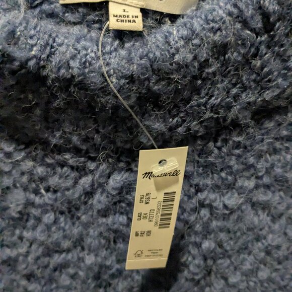 Madewell Wool Alpaca Blend Boucle-Knit Mock Neck Oversized Sweater Blue L NWT - Picture 6 of 6